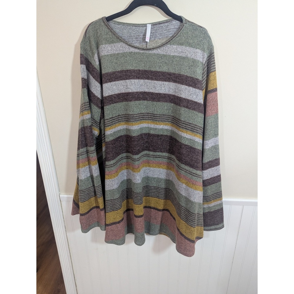 Staccato Striped Long Sleeve Tunic Top Womens‎ 2XL Multi Color Excellent Boho